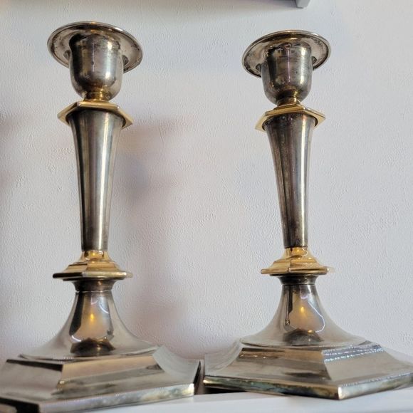 Vintage MCM Regal Silver Zinc Candlestick Holders Tall - Picture 6 of 8